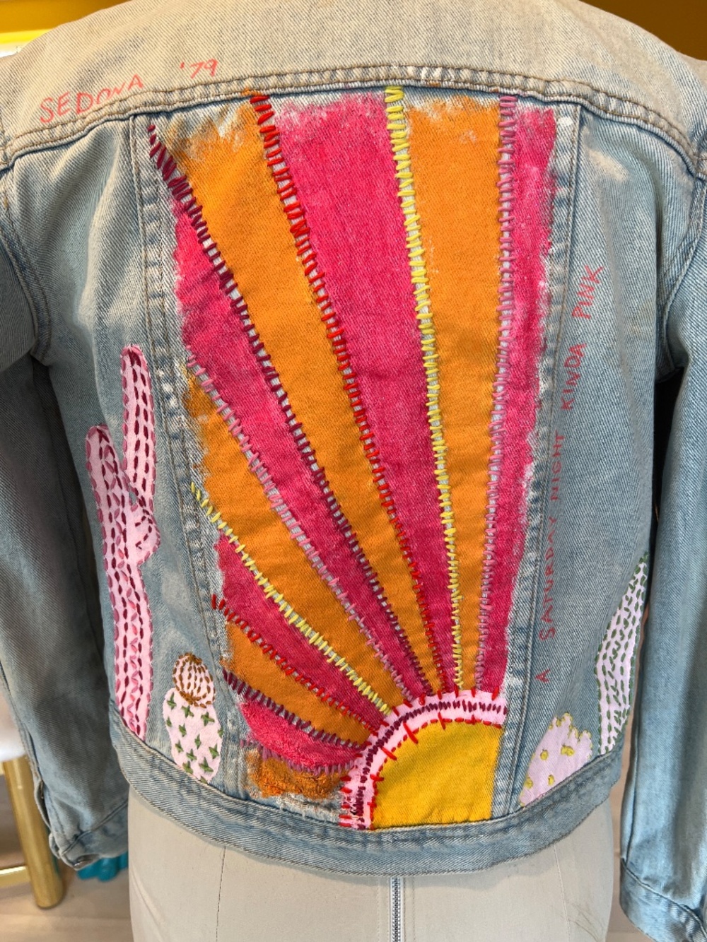SUNSHINE! Denim Jacket Artist Hand-Painted & Embroidered Small